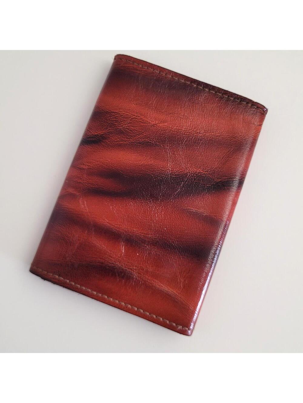 Genuine Leather Tri-Fold Wallet Burnt Cognac & Brown Marbled Finish - New [c
